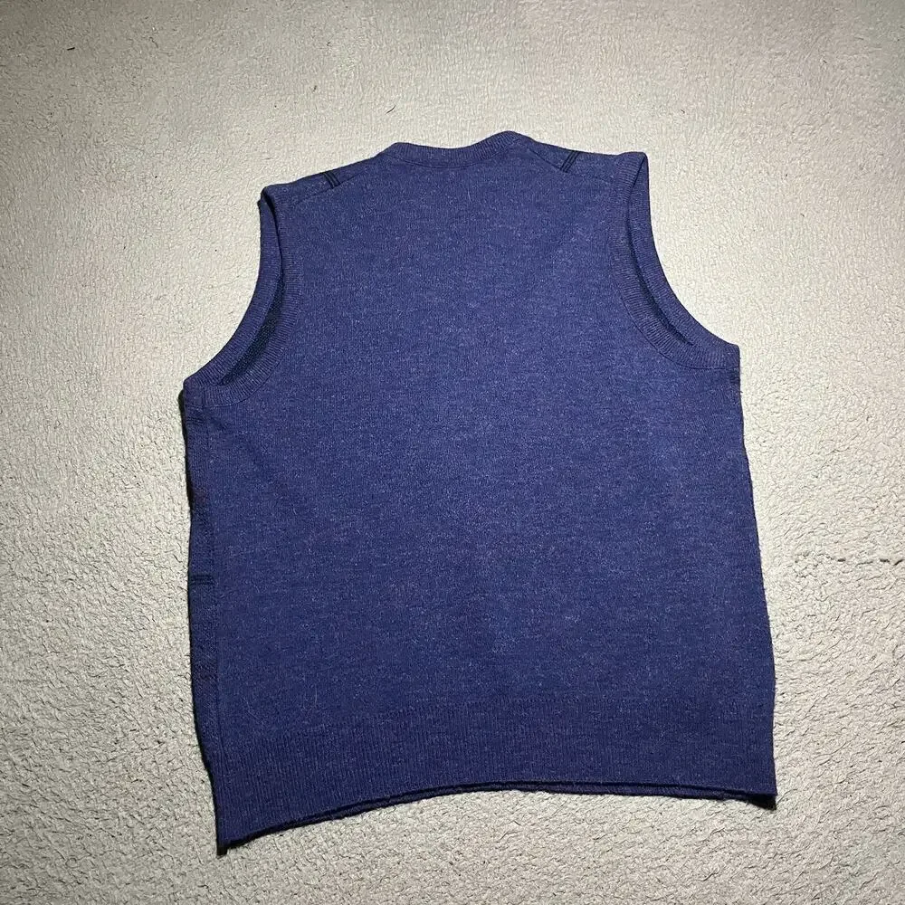 Vtg Robert Bruce Sweater Vest Mens Large Blue Acrylic Made in USA V Neck Union
